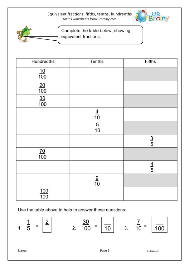Fourth grade math worksheet for practicing decimals in the tenths place