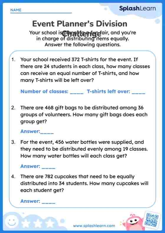Long Division Whale Muncher Activity 13 for Elementary Math Practice Fourth grade long division worksheet showing Lenny the whale with division problems where students circle quotients that have remainders