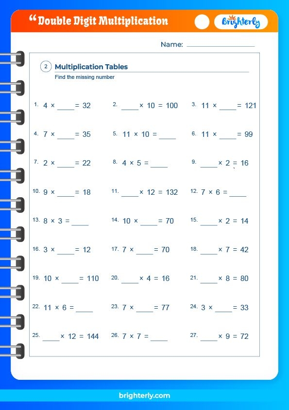 Double-Digit Multiplication Worksheet 24 for Fourth Grade Math Practice Fourth grade student working on a double-digit multiplication worksheet with space to show long multiplication steps