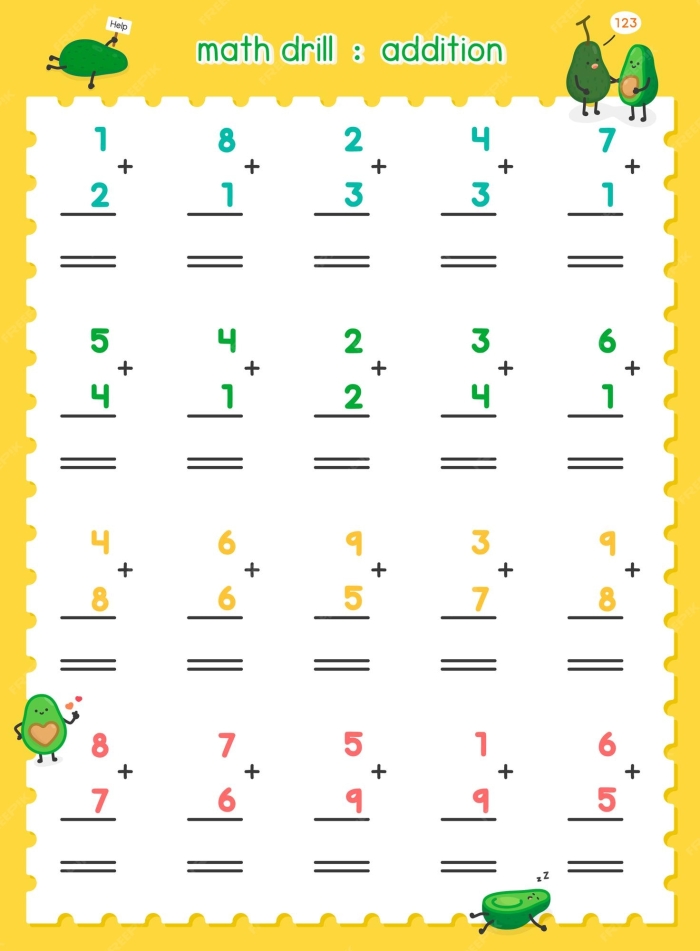 Addition worksheet for fourth graders featuring a 3-minute math drill for quick calculations