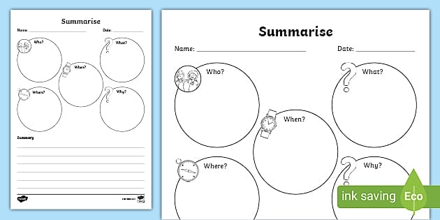 Simple Fiction Summary Worksheet 16 with Story Structure Framework for Elementary Learners Fourth grade students using the Somebody-Wanted-But-So-Then graphic organizer to summarize a fictional story with guided prompts and writing spaces
