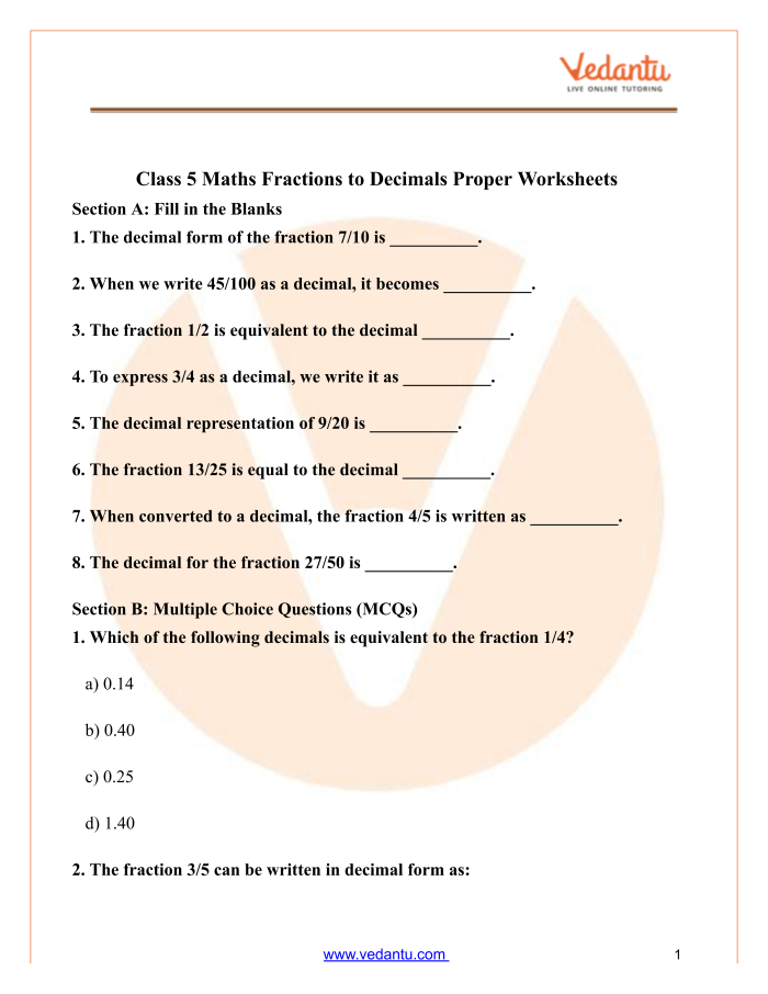 Fourth grade math worksheet for converting between fractions and decimals number sixteen
