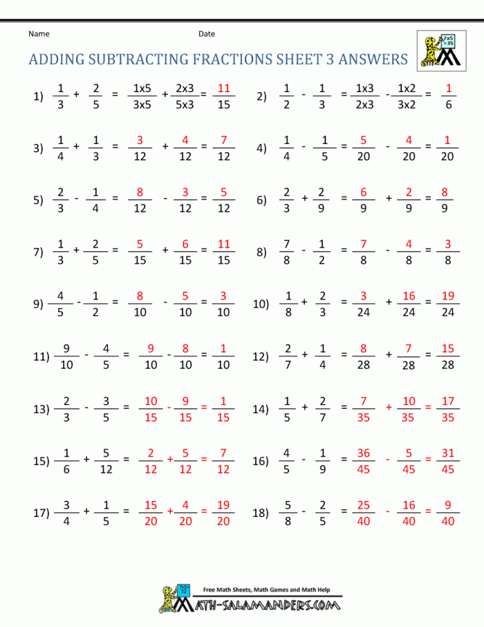 Fourth grade quiz worksheet on adding and subtracting fractions with like denominators Worksheet for adding and subtracting fractions quiz for fourth graders