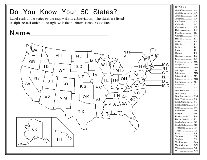 Interactive 50 States Quiz worksheet designed for fourth graders to enhance geography skills