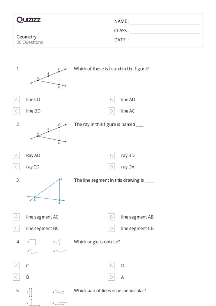 Fourth grade geometry assessment worksheet showing end-of-year review problems about shapes and spatial reasoning