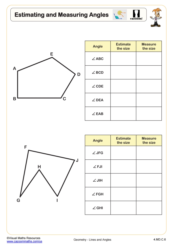 Fourth grade student practicing geometry skills by measuring angles with a protractor on worksheet number 25