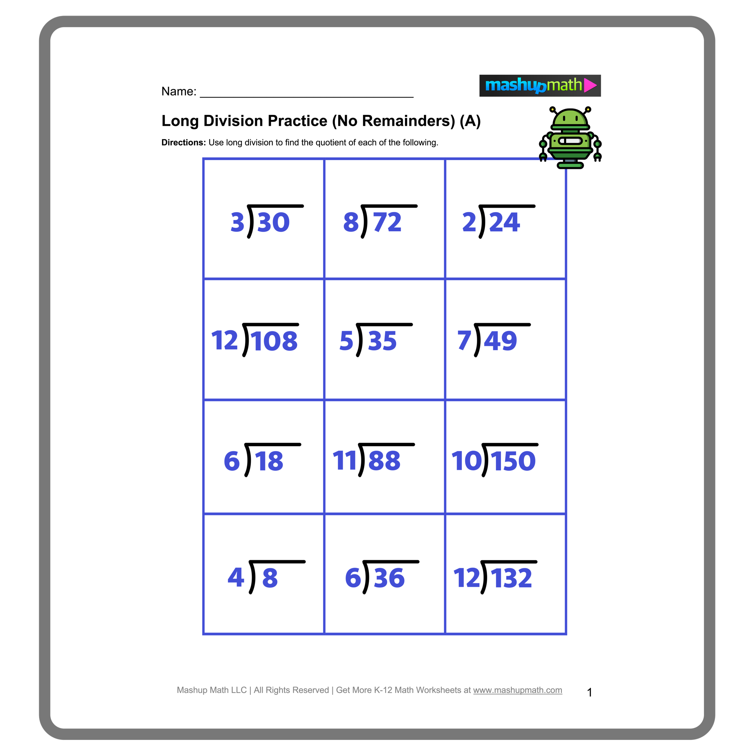 Long Division Word Problems Worksheet 12 for Fourth Grade Math Students Fourth grade long division word problems worksheet with practice equations and solution spaces