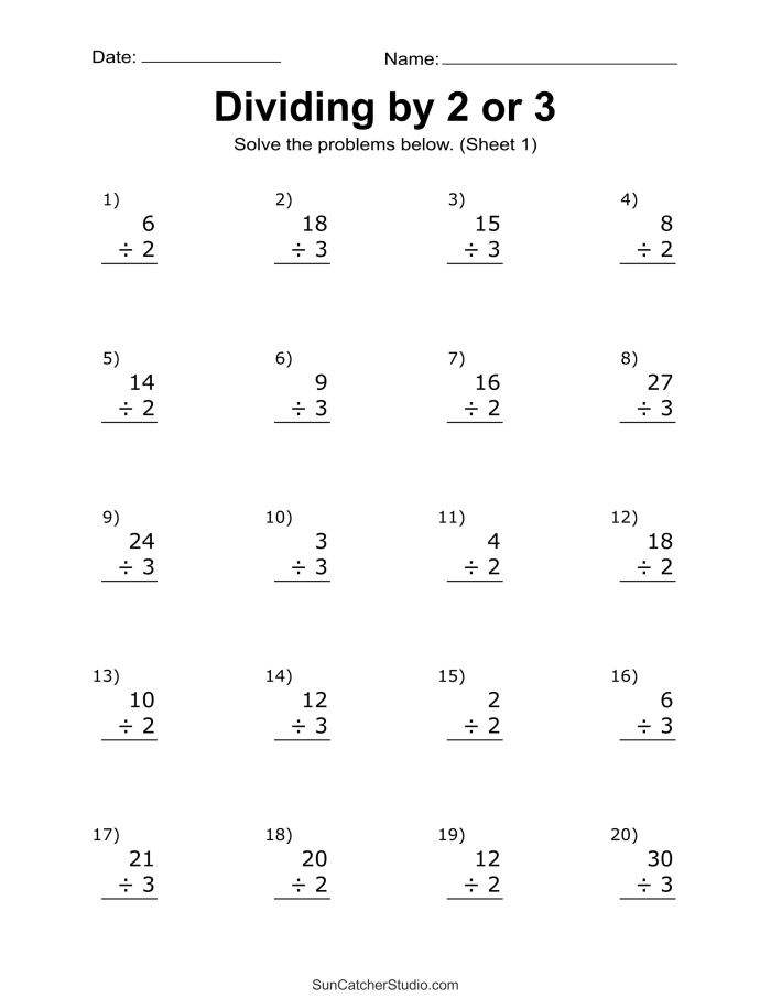 Fourth grade student practicing one and two digit division problems in vertical and linear formats on a worksheet