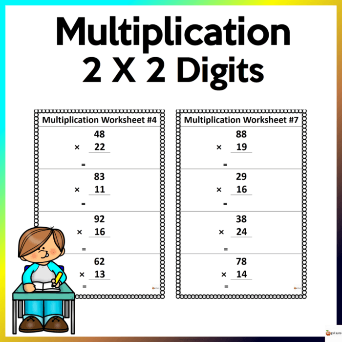 Fourth grade math worksheet for practicing two-digit by one-digit multiplication problems