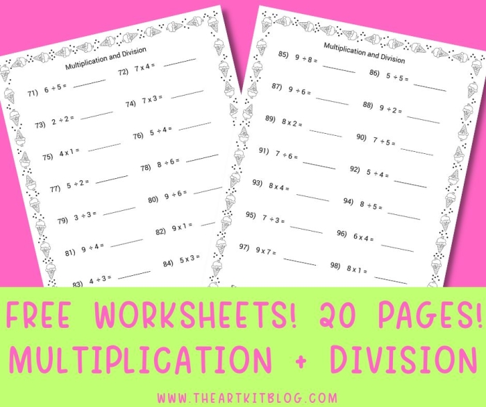 Multiplication and Division Practice Worksheet for Fourth Grade Number 21 Fourth grade student solving multiplication and division problems on a practice worksheet