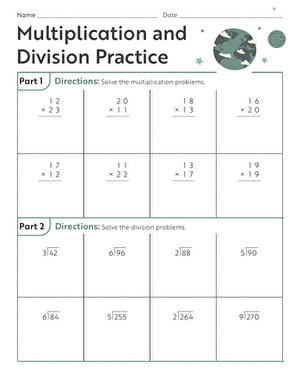 Fourth-grade math worksheet for mastering multiplication and division skills Multiplication and division practice worksheet for fourth-grade students