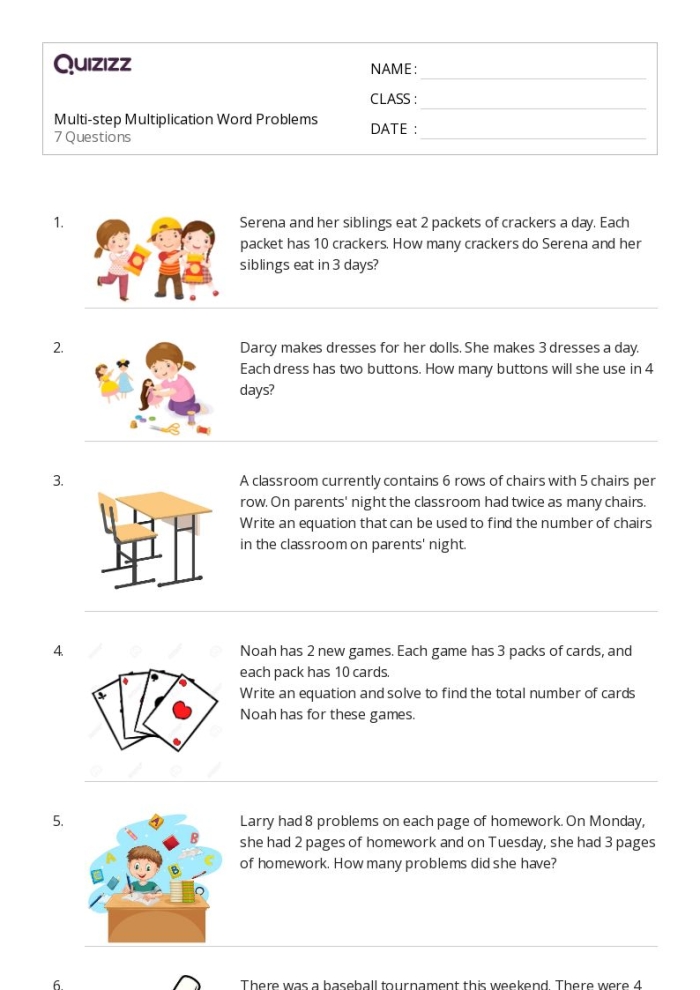 Fourth grade multiplication worksheet featuring wild animal themed word problems
