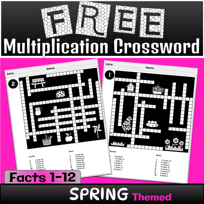 Fourth grade students solve multiplication equations in this fun crossword puzzle math worksheet