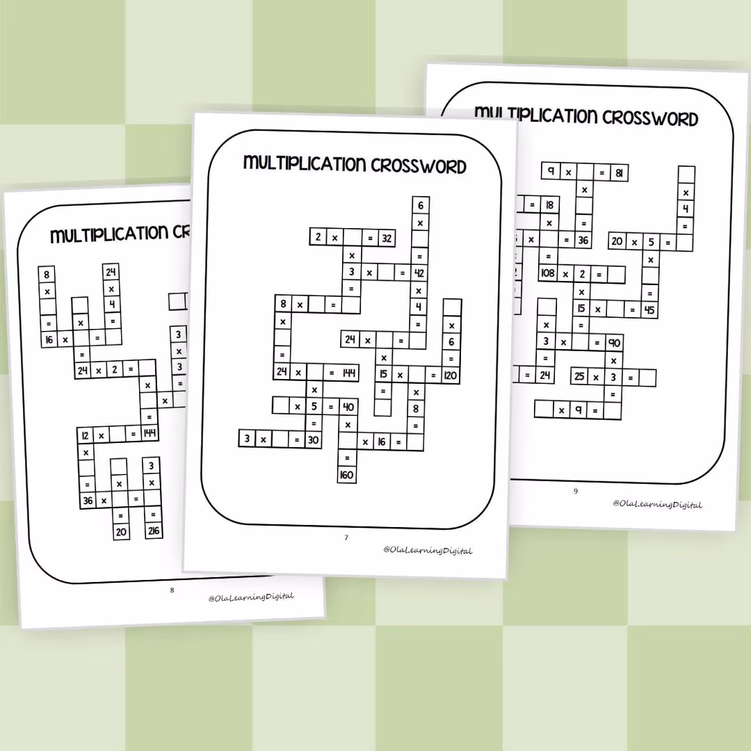 Fourth grade students practice solving math equations with this multiplication crossword puzzle worksheet
