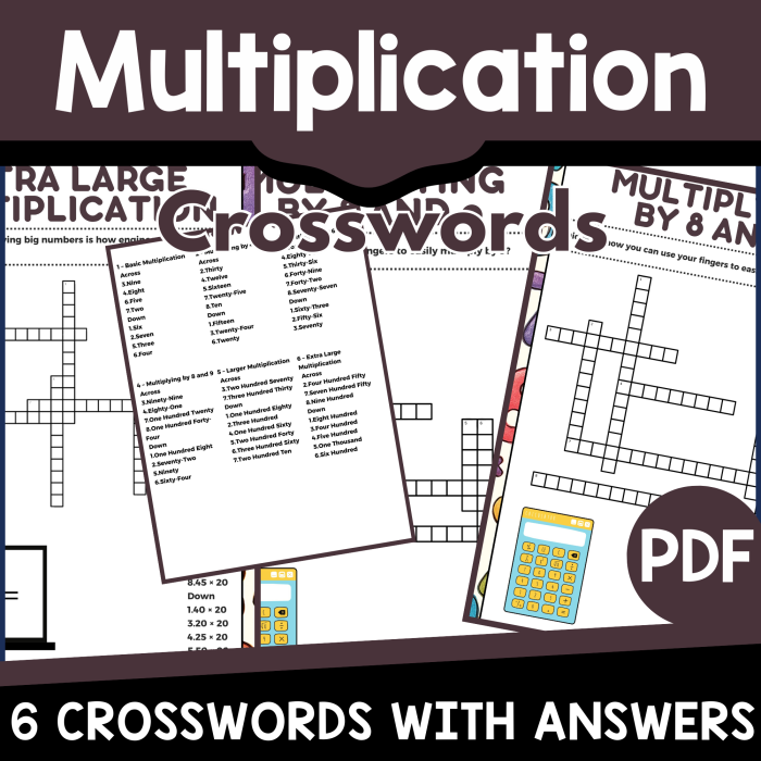 Multiplication crossword puzzle worksheet for fourth graders featuring engaging math activities
