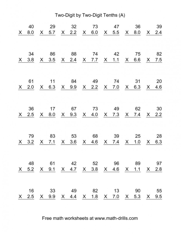 Double-Digit Multiplication Worksheet for Grade 4 Practice 12 Fourth grade student working on a double-digit multiplication worksheet with space to show long multiplication steps