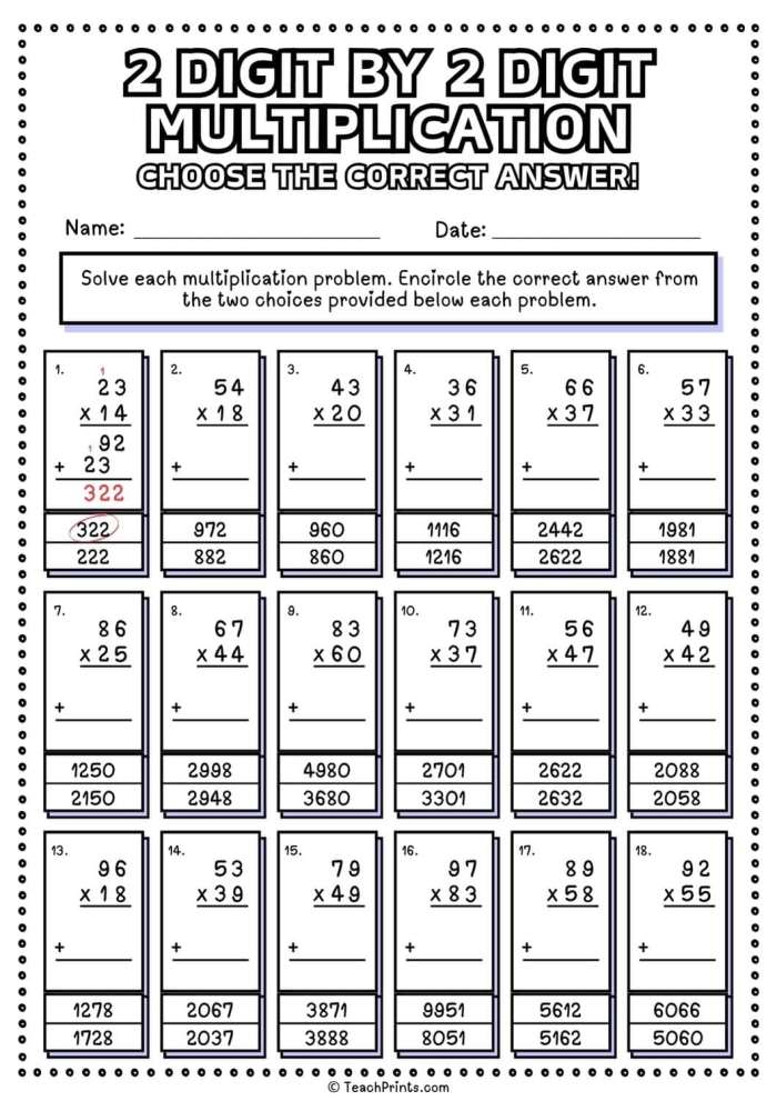 2-Digit by 2-Digit Multiplication worksheet designed for fourth and fifth graders to enhance their math skills