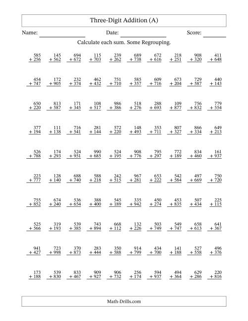 Fourth grade math worksheet featuring forty problems on multiplication with regrouping