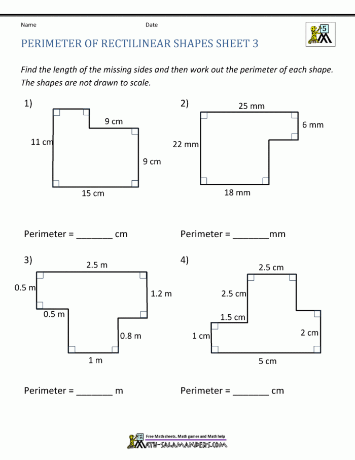 Find the Rectangles Perimeter Geometry Worksheet 11 Fourth grade math worksheet for calculating the perimeter of rectangles