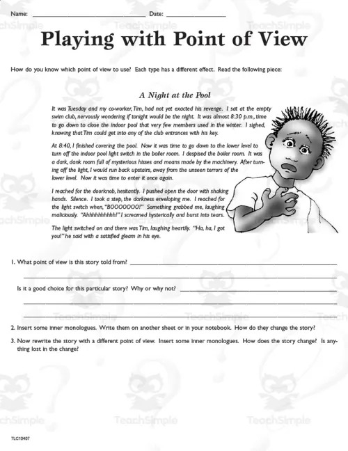 Worksheet showcasing students practicing point of view with pronouns for fourth graders