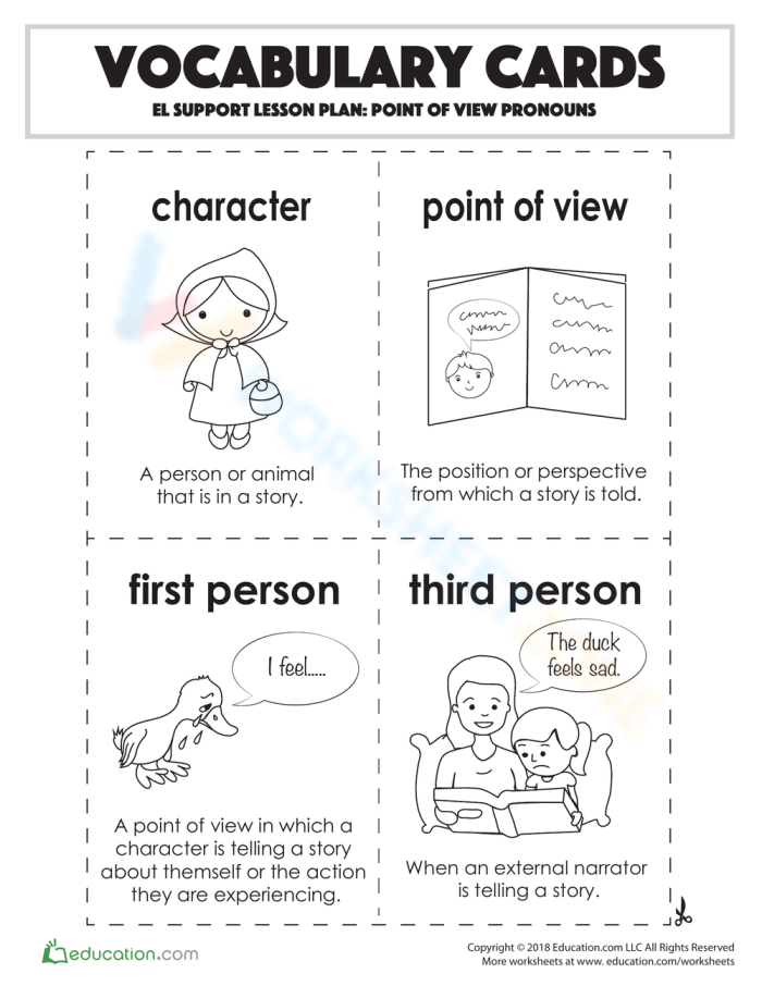 Pronouns and Point of View Grammar Worksheet for Fourth Grade Students Fourth grade students completing a grammar exercise focused on identifying pronouns and point of view