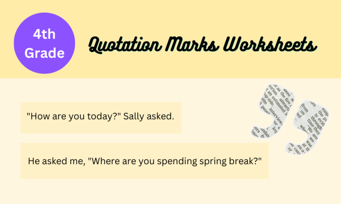 Fourth grade students practice grammar and mechanics by adding quotation marks and capitalization in this worksheet exercise