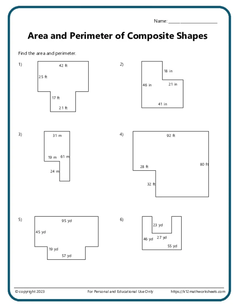 Fourth grade math worksheet featuring area and perimeter exercises for rectangles