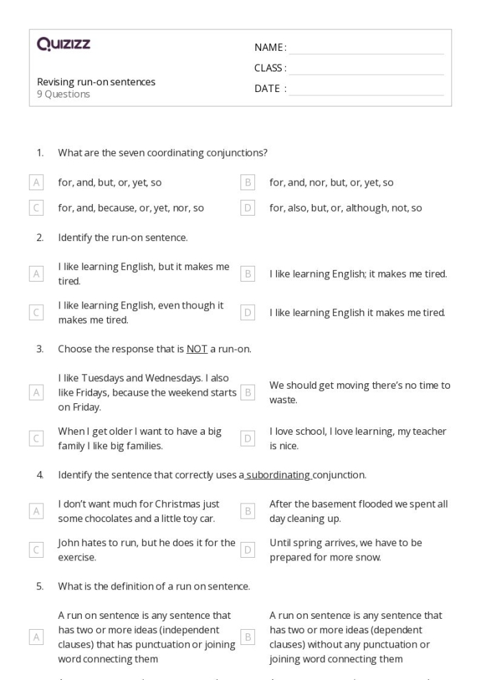 Fourth grade student practicing grammar skills with a geography themed run-on sentences worksheet
