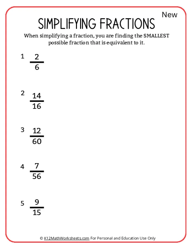 Simplify Fractions Worksheet Number 3 for Fourth Grade Multiplication Practice 4th grade math worksheet for practicing how to simplify fractions with multiplication based problems