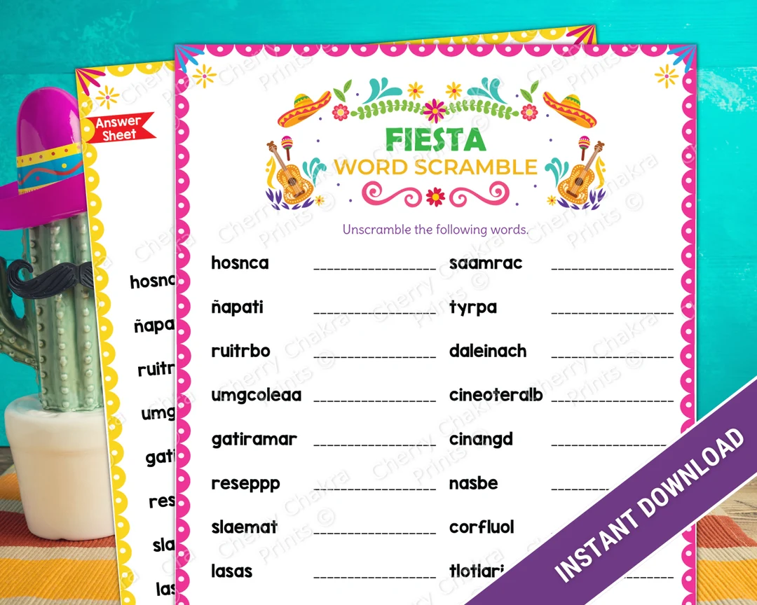 Fourth grade Spanish word fiesta subtraction worksheet with mini dictionary reference guide for language learners