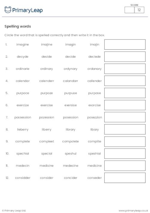 Students working on the Spell-Check Squiggles worksheet to correct spelling errors