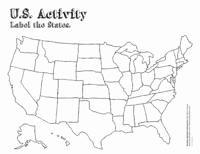 Printable worksheet for a 50 states quiz designed for fourth graders