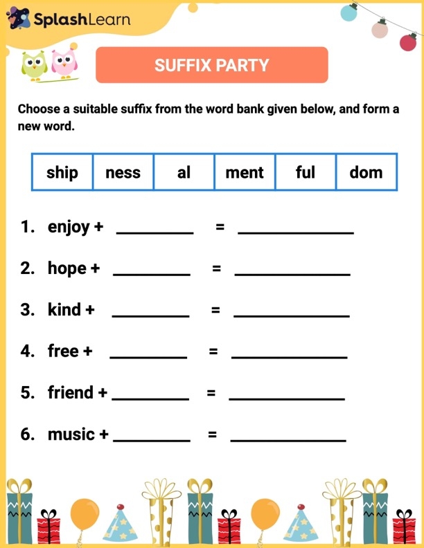 Fourth grade vocabulary worksheet for practicing suffixes