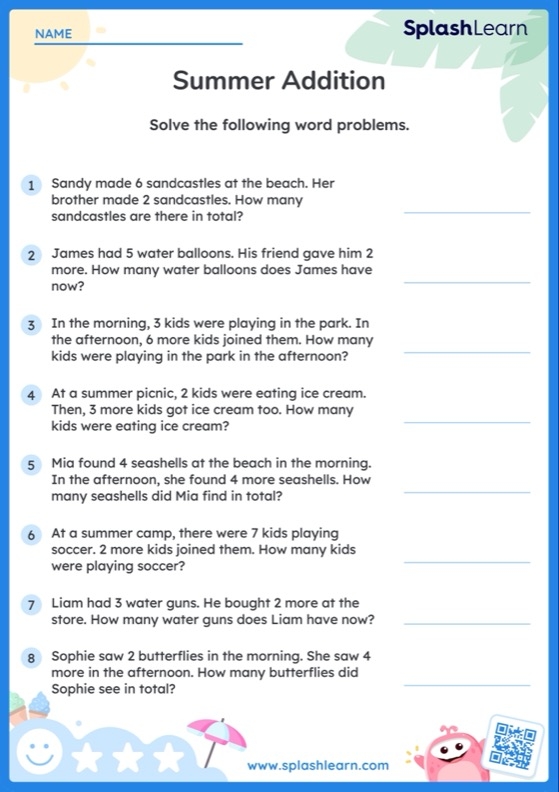 Engaging worksheet featuring summer-themed math challenges for students Summer math word problems worksheet for fourth graders to enhance reading skills