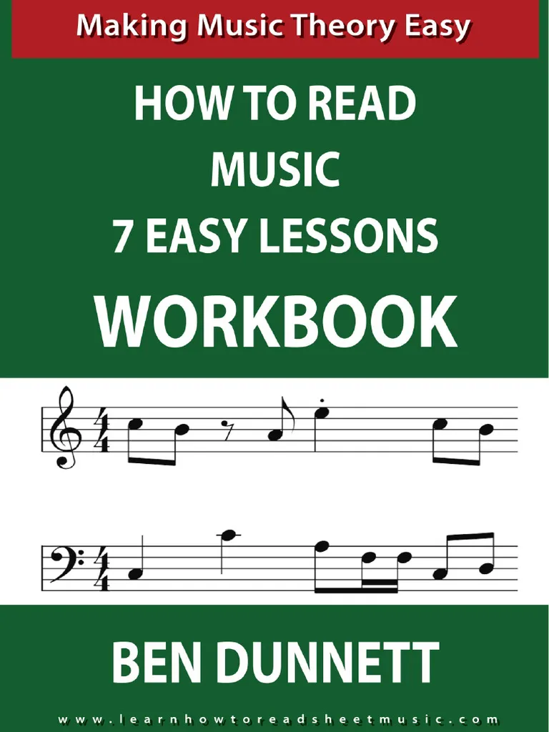 Fourth grade music worksheet showing treble clef staff with notes and lines for learning to read sheet music