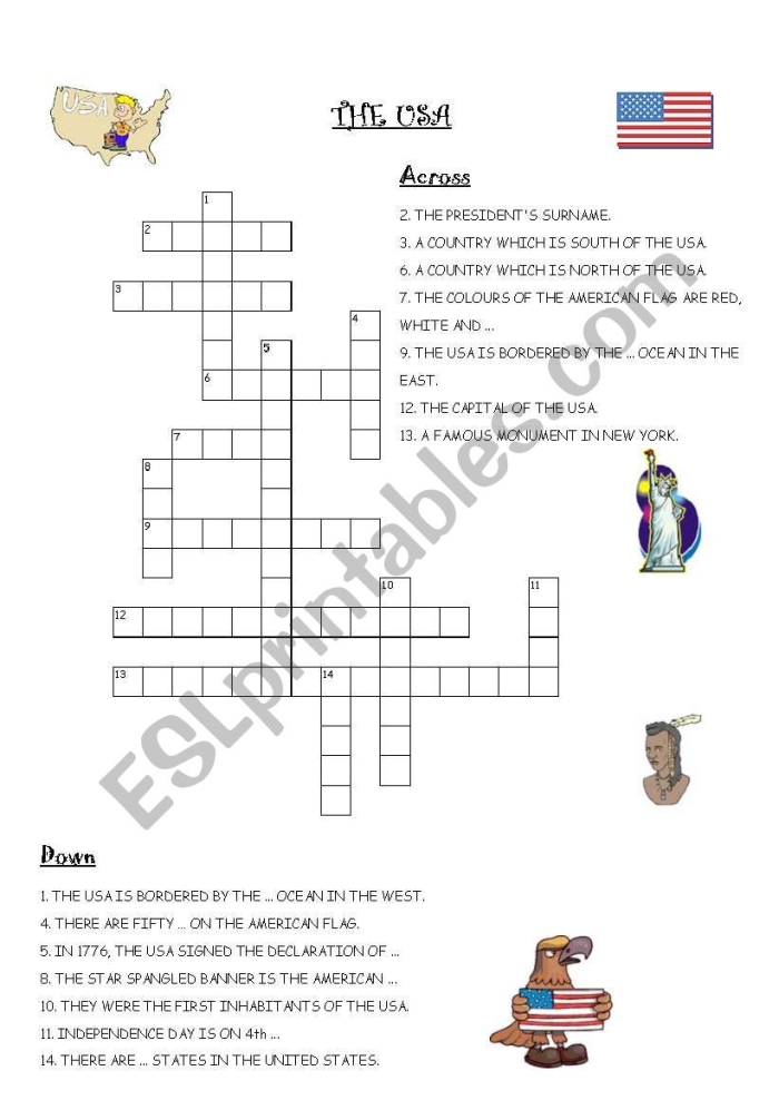 Fourth grade student working on a USA States Crossword map puzzle worksheet