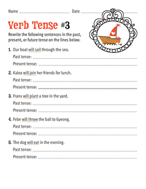 Worksheet on identifying past, present, and future tense verbs for fourth graders