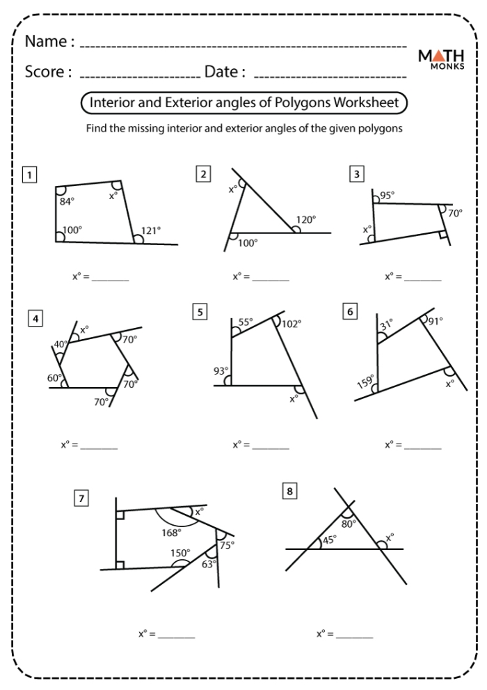 Geometry Review Angles and Polygons Worksheet for Grade 5 Number 10 Fifth grade geometry worksheet featuring various angles triangles and polygons for review 10