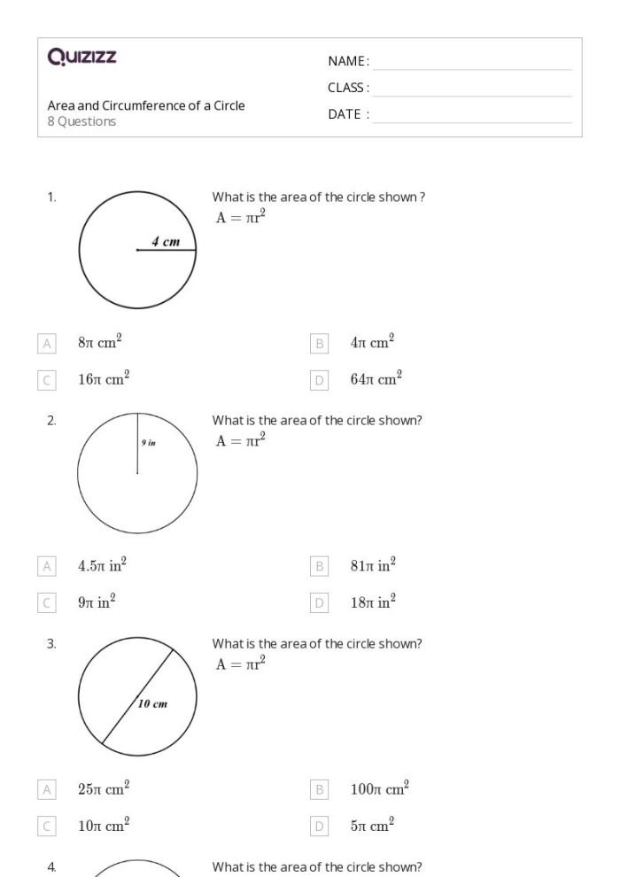 Fifth grade worksheet featuring geometry problems about measuring the circumference and area of circular cookies