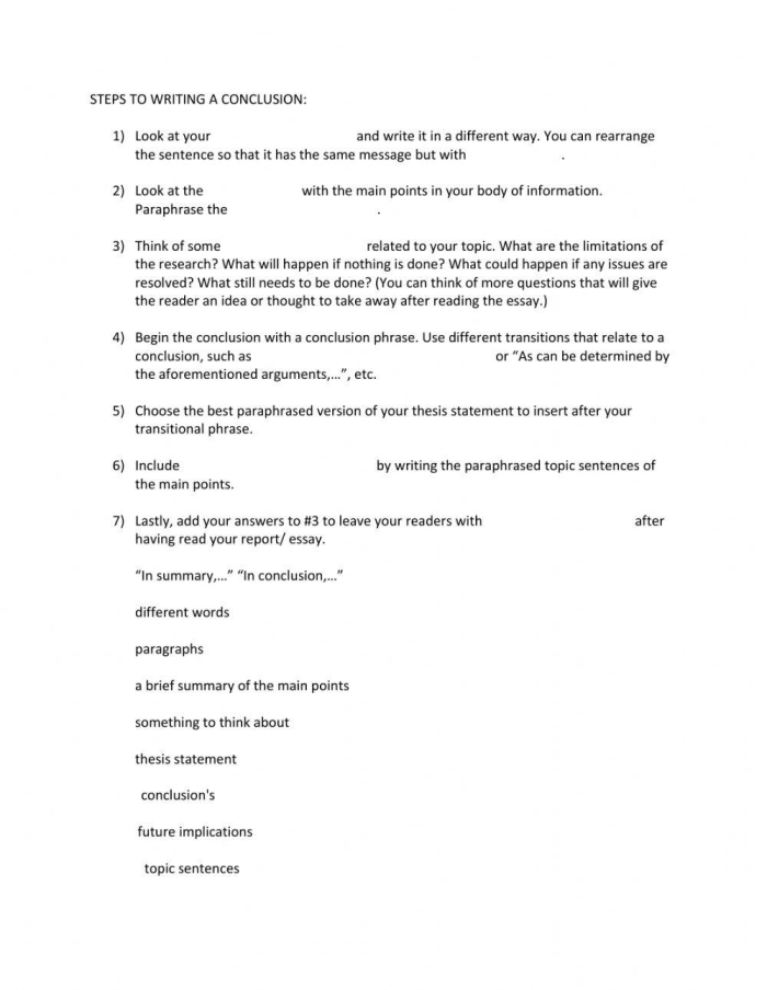 Worksheet for fifth graders to enhance their skills in writing effective conclusions