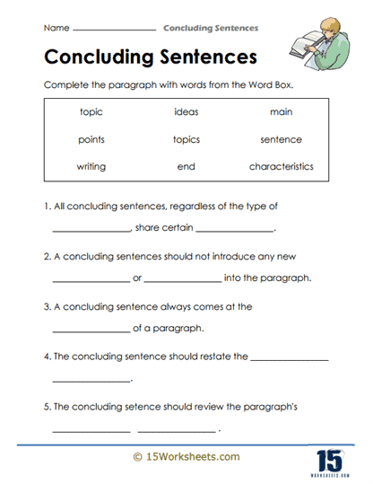 Practice Writing a Conclusion worksheet for fifth graders focused on impactful endings in nonfiction writing