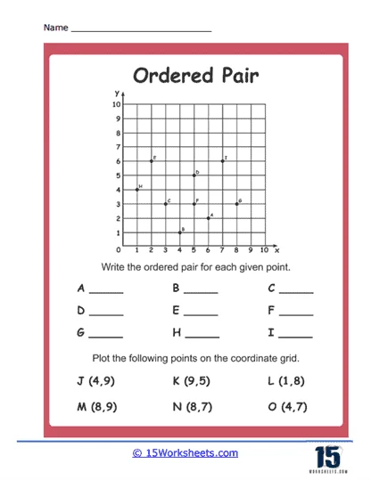 Graph it! Ordered Pairs Worksheet Number 23 for Geometry Students Fifth grade math student filling out a Graph it! Ordered Pairs worksheet on a coordinate grid