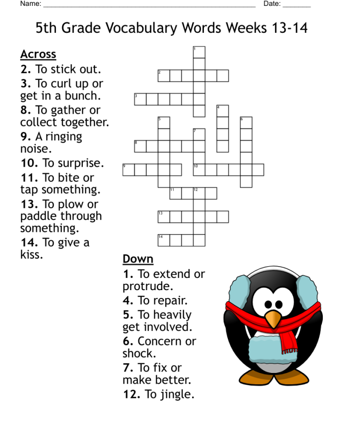 5th grade vocabulary crossword puzzle worksheet featuring essential words for students