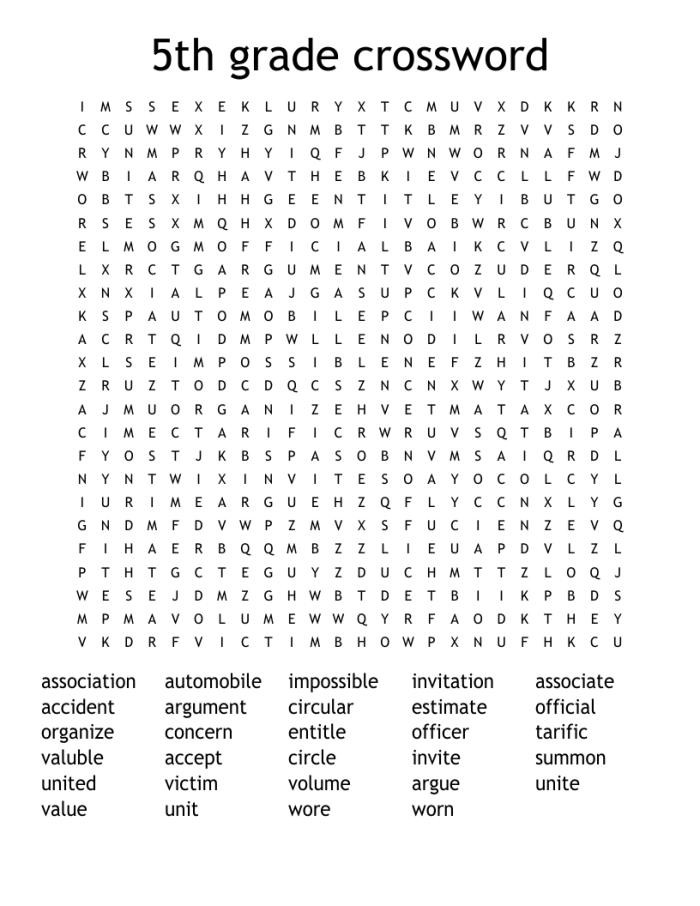 5th grade vocabulary crossword puzzle worksheet featuring essential words for students