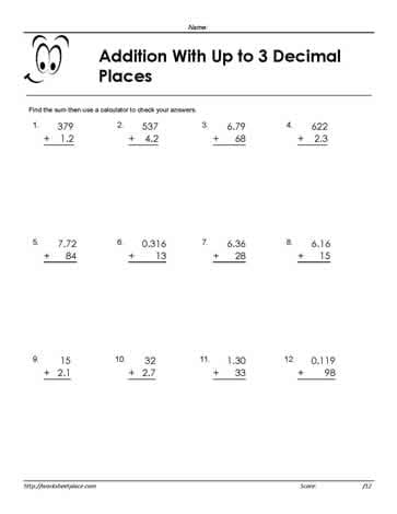 Adding Decimals Worksheet Number Fourteen for Fifth Grade Geometry Practice Fifth grade student working on a practice adding decimals to the hundredths place worksheet
