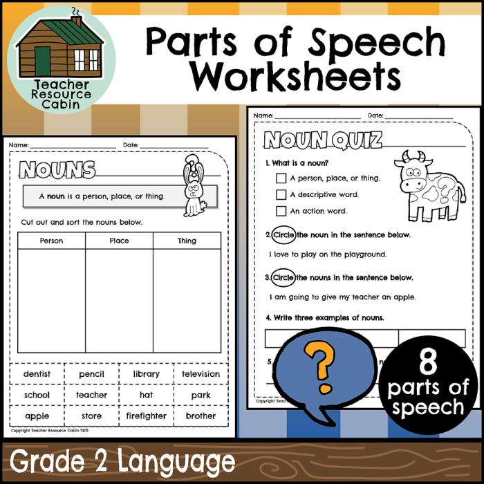 Fifth grade worksheet showing adjectives and adverbs with exercises to identify descriptive words and the nouns and verbs they modify