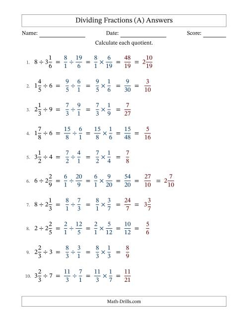 Dividing Fractions by Whole Numbers Practice Worksheet 18 Fifth grade student completing a math worksheet on dividing fractions by whole numbers