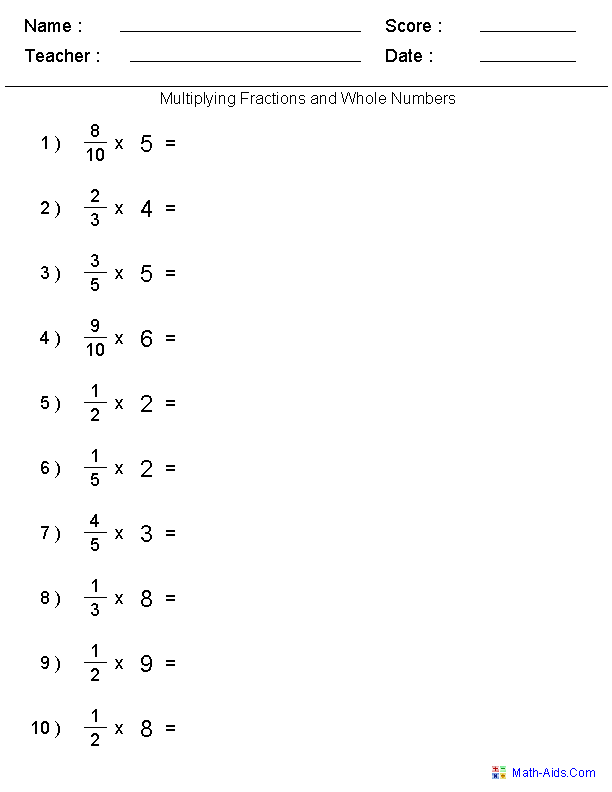 Fifth grade student working on a How to Multiply Fractions worksheet