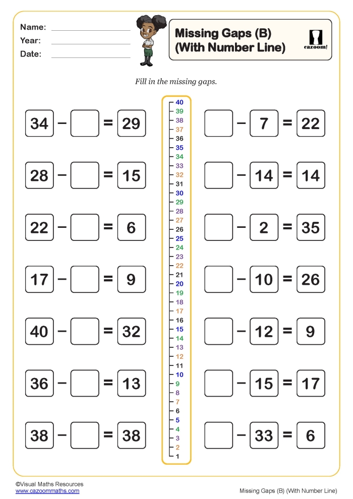 Fifth grade addition worksheet showing a number line with blank spaces to fill in fractions and decimals to reveal a hidden message
