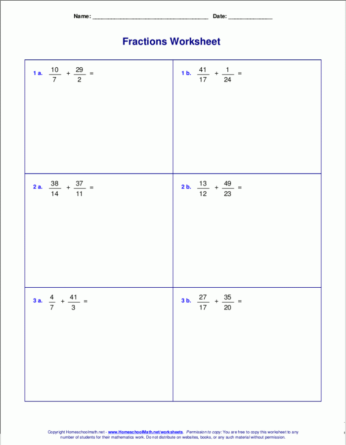 Worksheet for adding mixed fractions with different denominators for fifth graders
